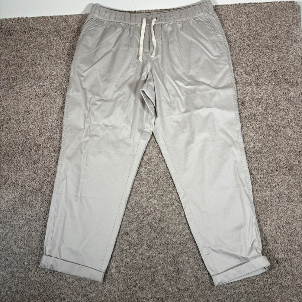 Pact Mens XL Organic Cotton Drawstring Pants Tan Khaki Elastic Waist Chino
